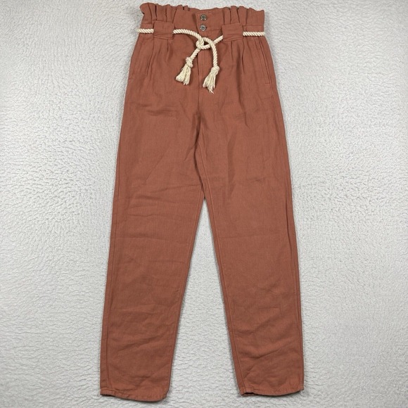 Veronica Beard Pants - Veronica Beard Pants Womens 0 Mocha Karter Pleated Crop Paperbag Trousers Linen